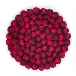 NWT Fair Trade Red Marble Felt Ball Trivet (100% Wool, Handmade in Nepal)